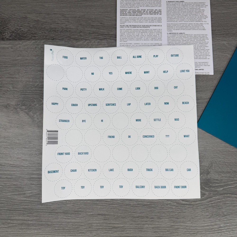 Fluent Pet Classic Quick Start Guide Paperwork & Some Stickers Used