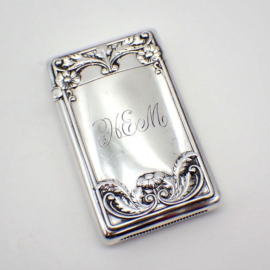 Floral Match Safe Box Gorham Sterling Silver 1910 Mono HEM