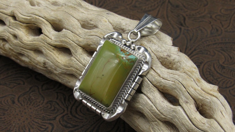 *Green Turquoise Square Sterling Silver Pendant