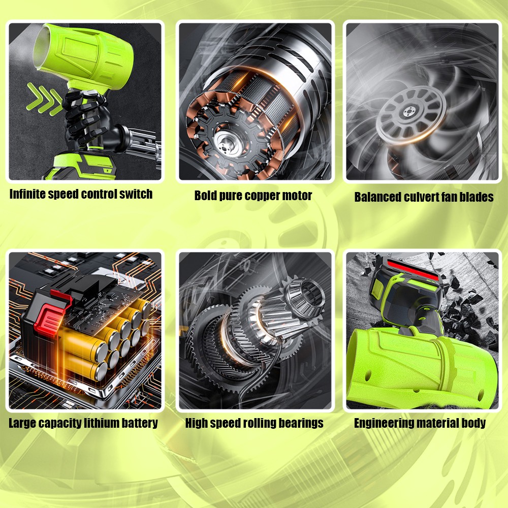 Cordless Air Blower Violent Turbo Fan Handheld Leaf Blower + 2 Batteries/Case