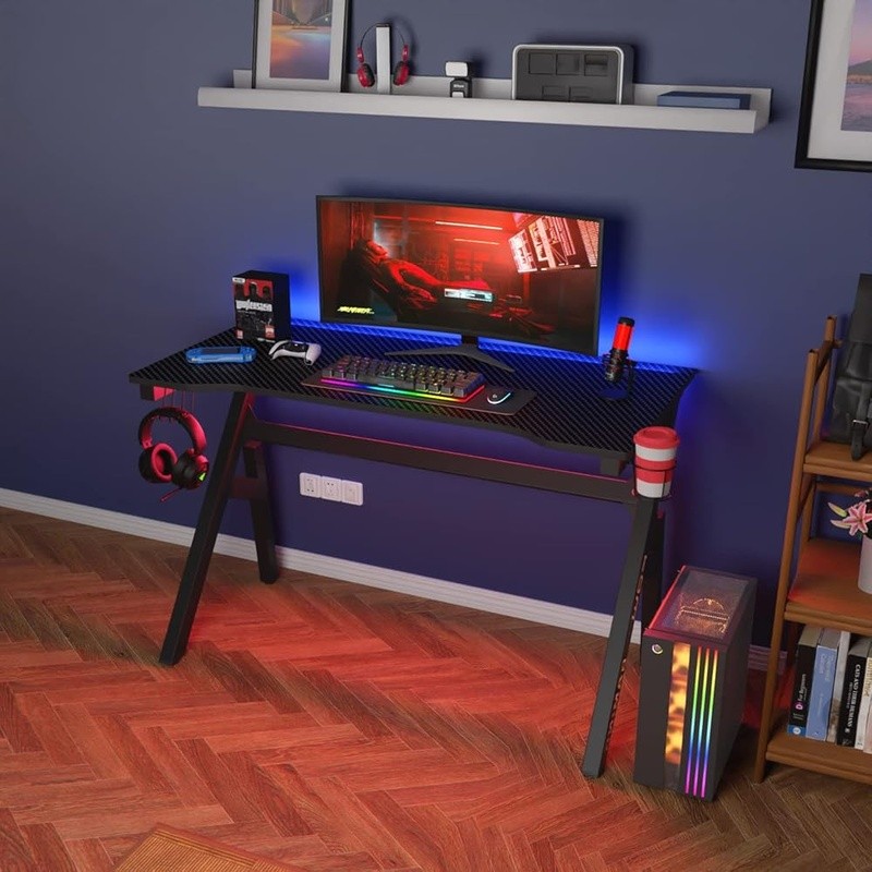 Spacious Gaming Desk W/ Cup Holder Headphone Hook Durable Computer Table New