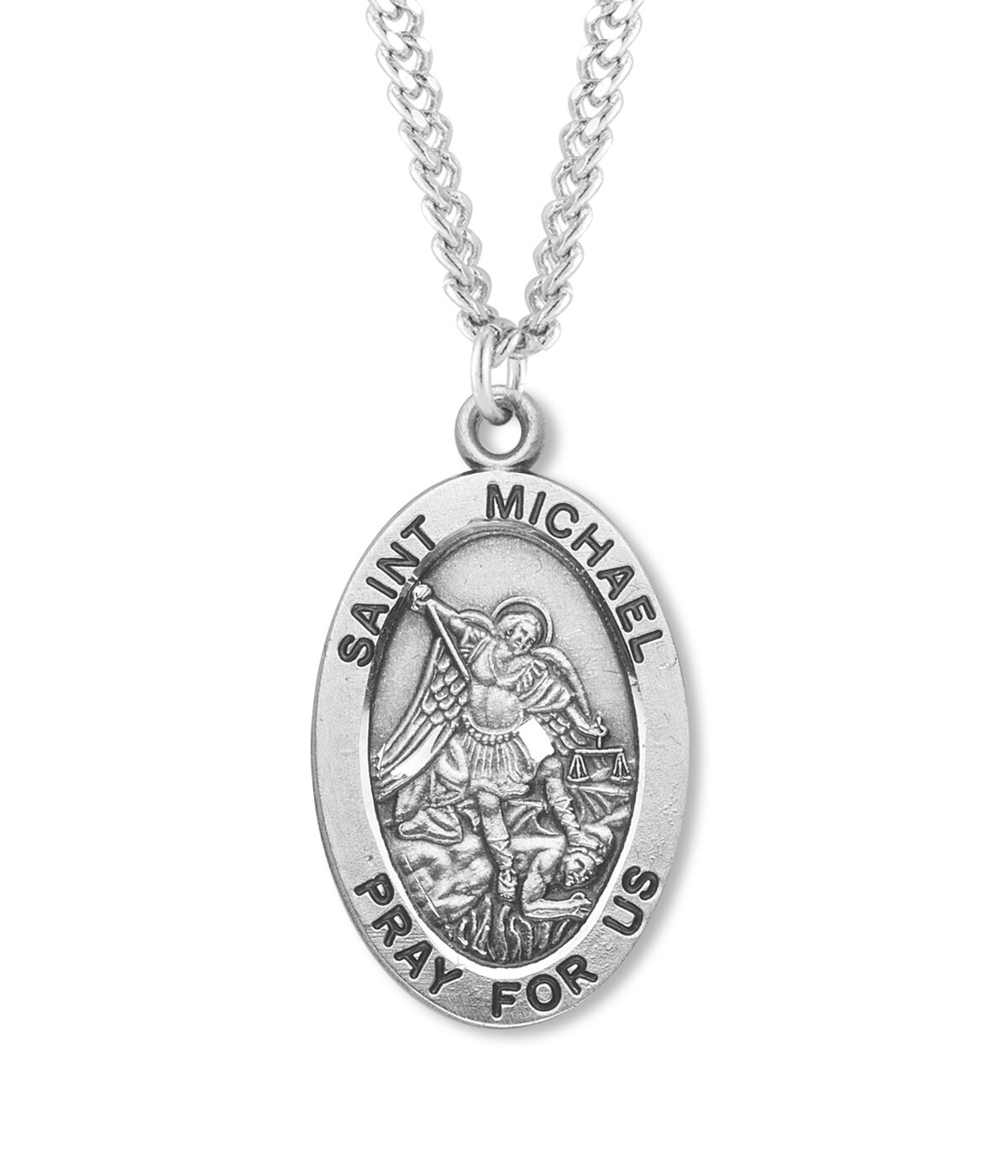 Mens Large Sterling Silver Saint St Michael Medal Pendant Necklace 24' Chain