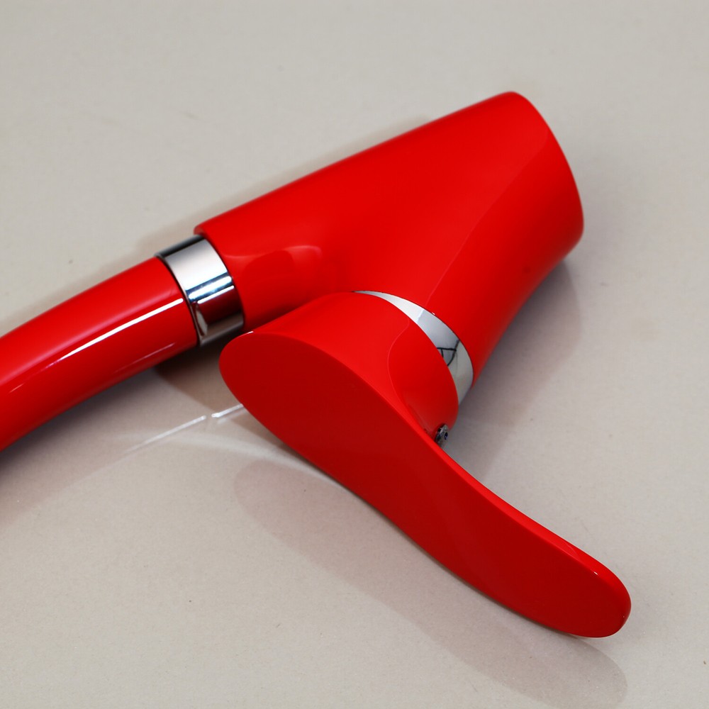 Kitchen Basin Red Faucet Deck Mounted Single Handle&Hole Brass Mixer Vanity Taps