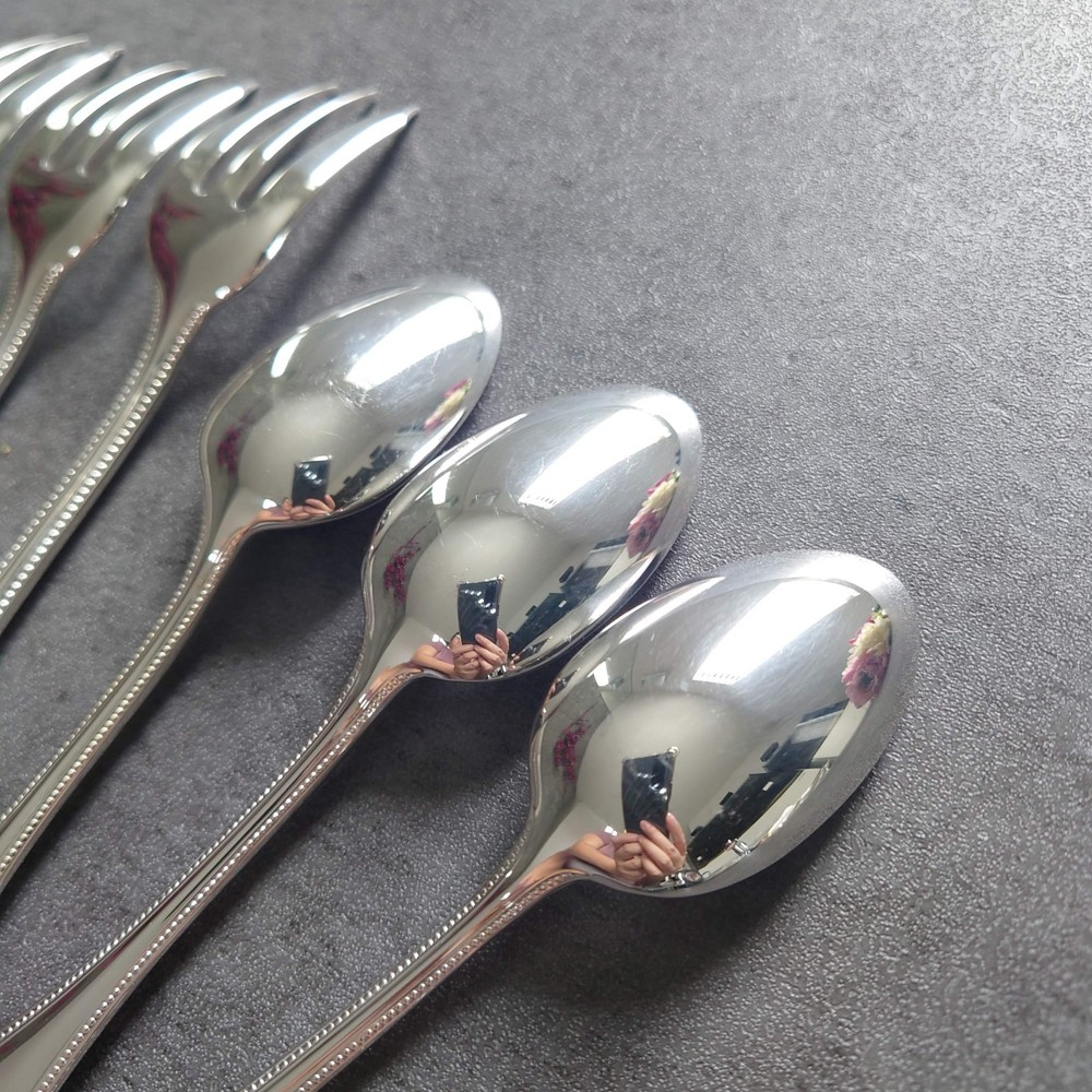 Christofle Perles 6pcs Silverplated Flatware Cake Fork Coffee Spoon Excellent ②