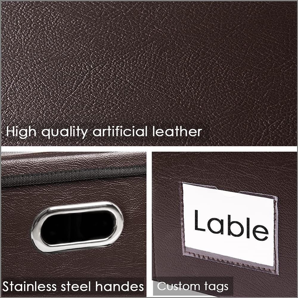 Collapsible Storage Box with Lid [1-Pack] Leather Fabric Foldable Storage Bin...