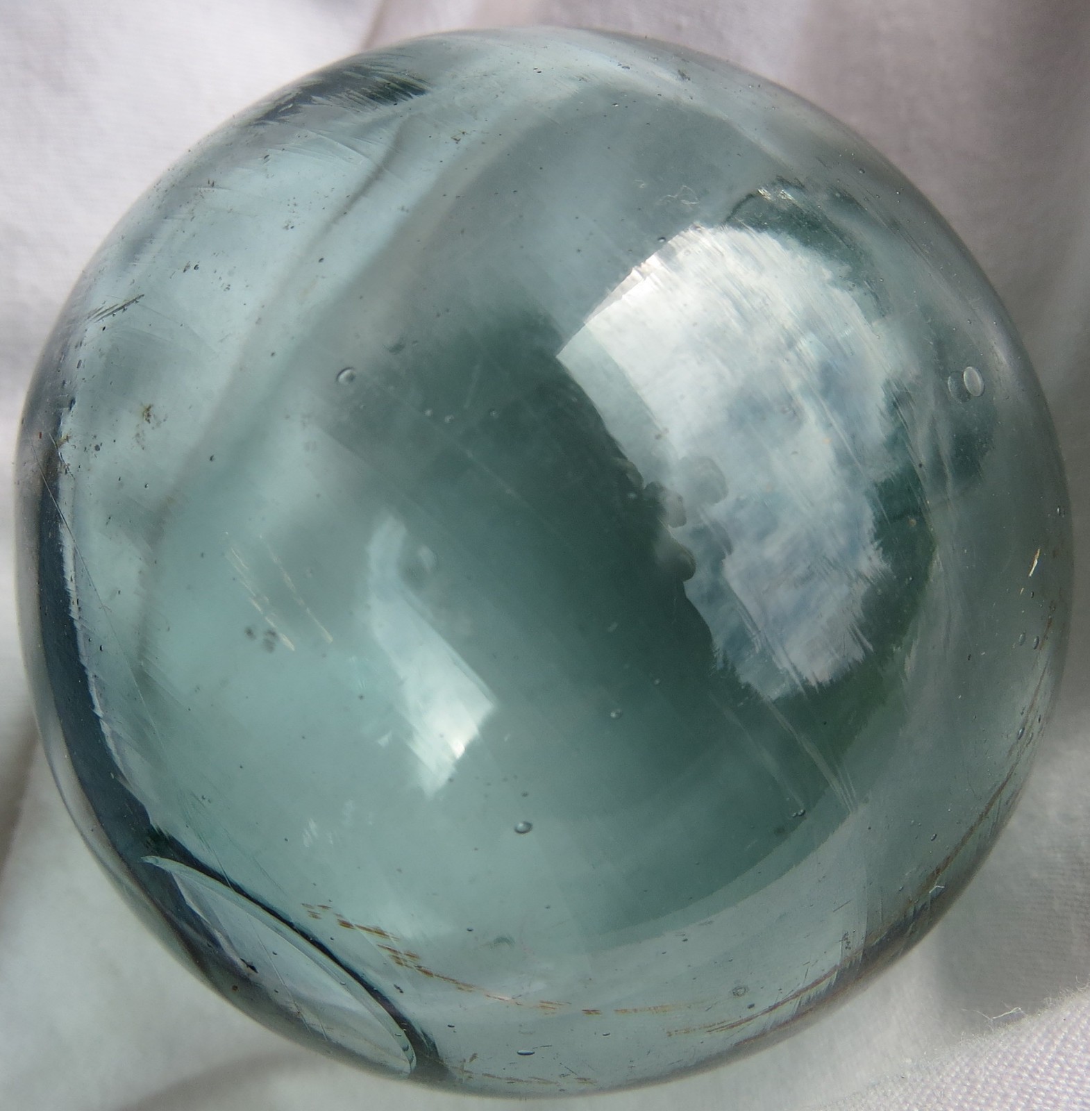 Japanese Blown Glass FLOAT 2.5" Aqua WP Makers Mark #11 "river-mouth" Vtg USA BZ