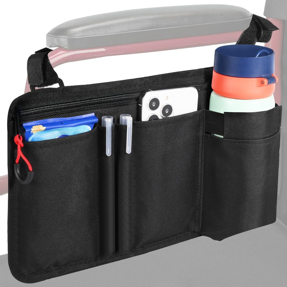 Cejiuga Wheelchair Side Bag with Cup Holder, Premium medium, Black