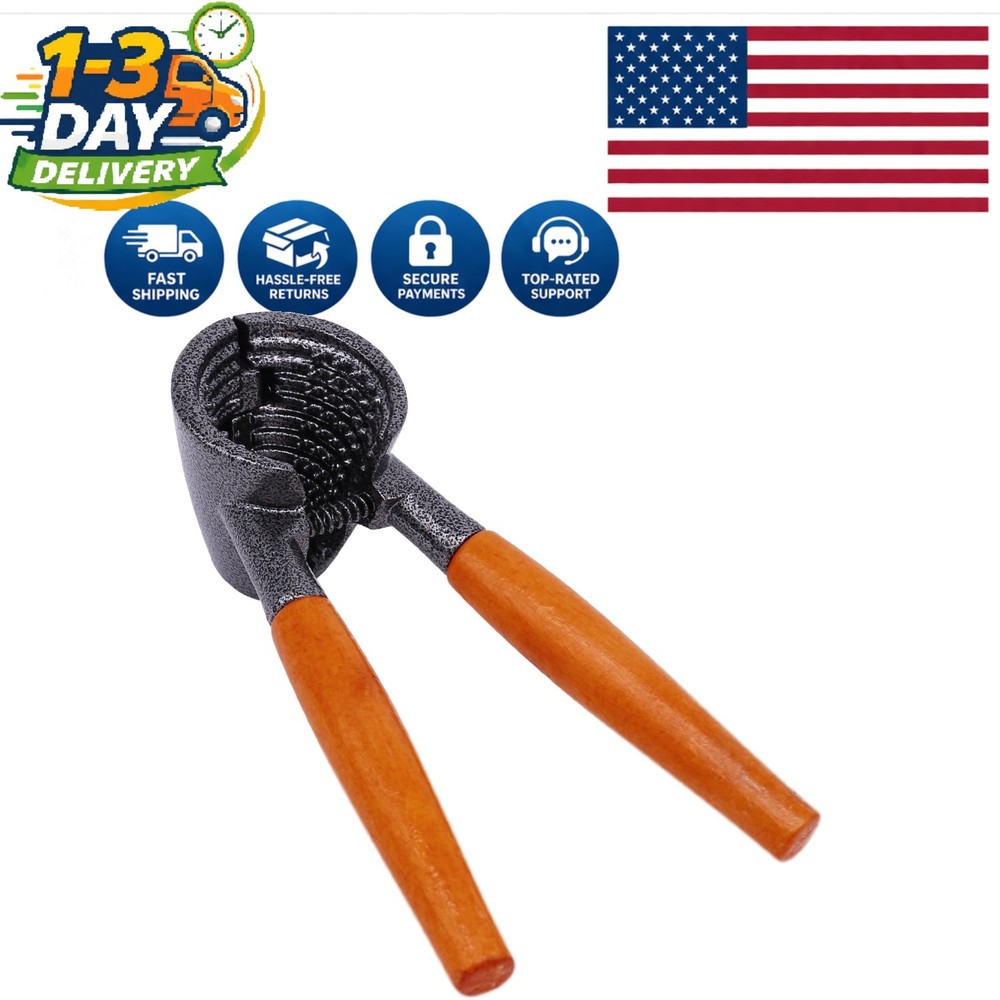 Spring-Loaded Nutcracker Tool with Quality Wood Handle for Easy Nut Cracking