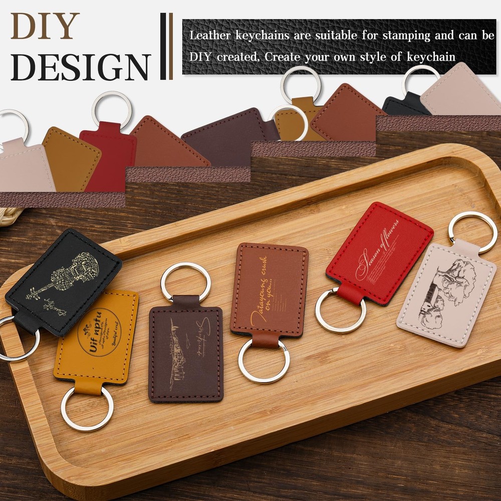 30 Pcs Leather Key Fob Kit, Rectangular Leather Keychain Blanks with Keychain...