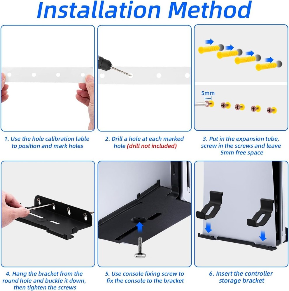 Floating Wall Mount for PS 5 Slim & 2 Removable Controller Holder Repisa flotant