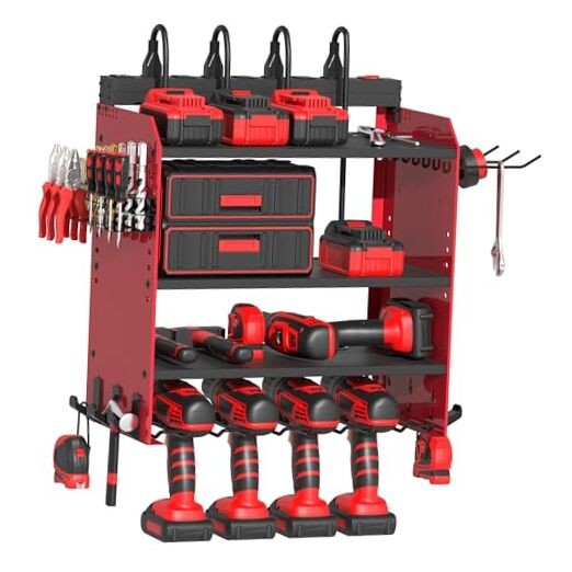 Power Tool Organizer Wall Mount with Charging Station, Garage 4 Drill 4 layer