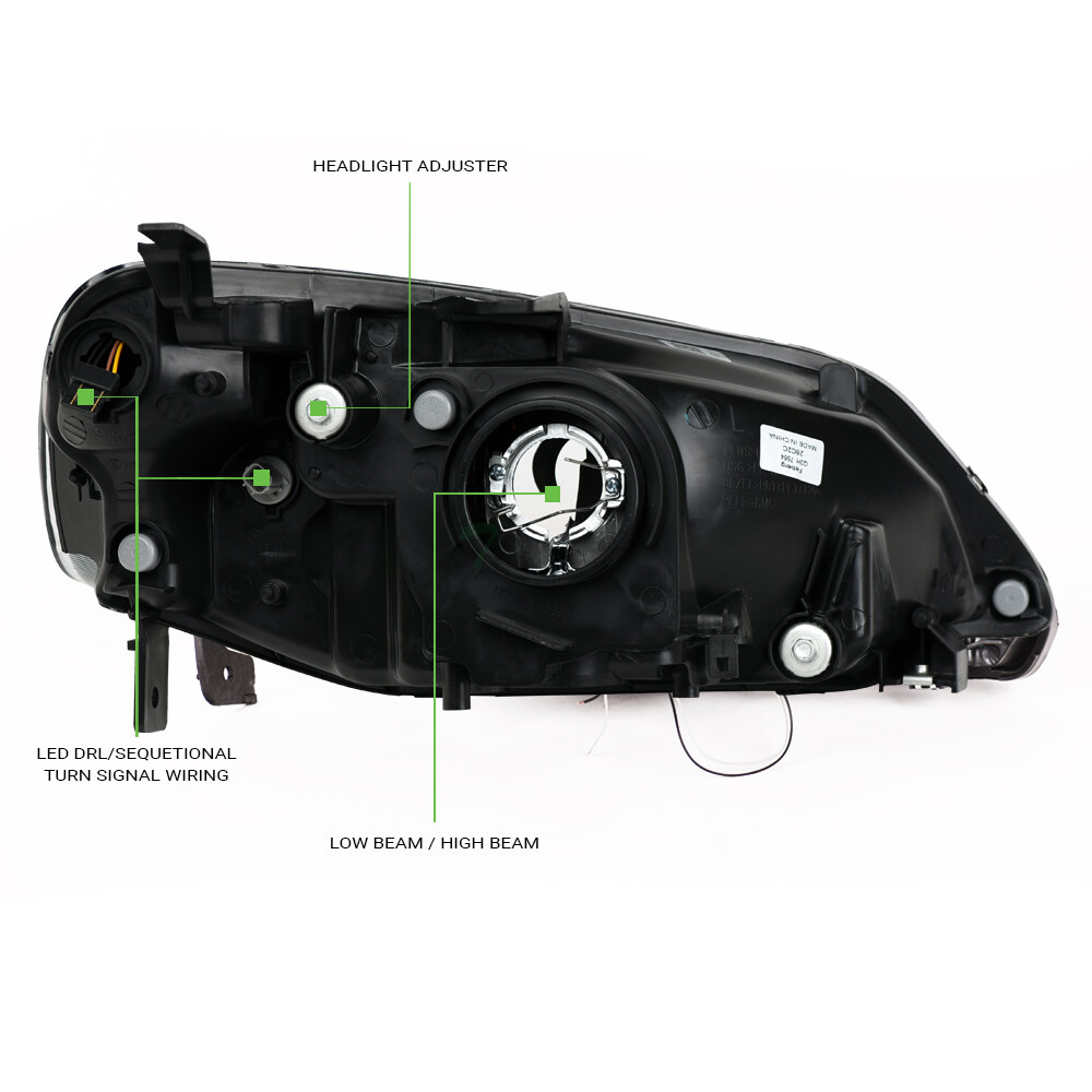 Topline For 2001-2003 Civic 2D/4D Switchback Sequential LED Strip Headlights Blk