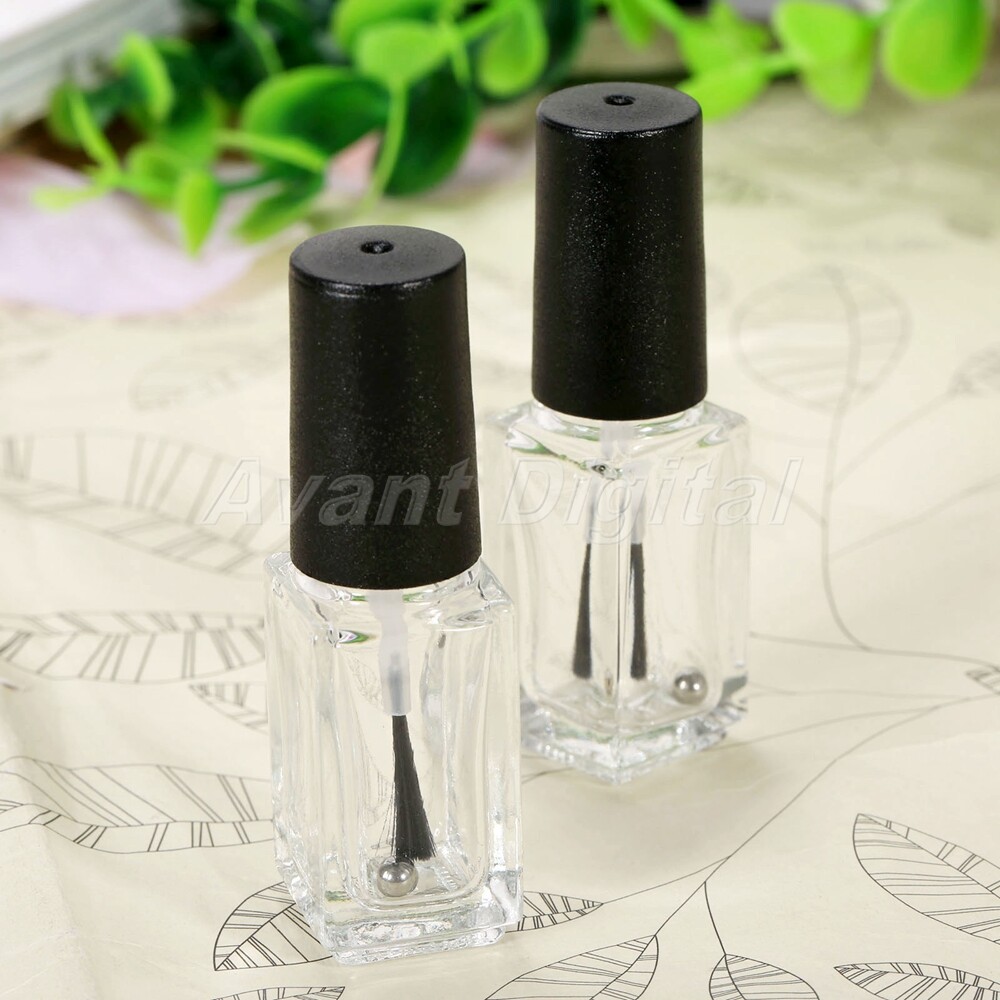 10pcs 5ML Clear Empty Square Nail Polish Bottle Refillable Containers+Brush Cap