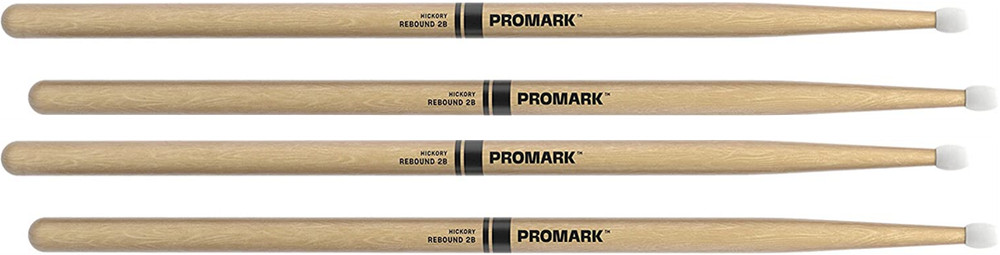 2 PACK ProMark Rebound 2B Hickory Drumsticks, Oval Nylon Tip