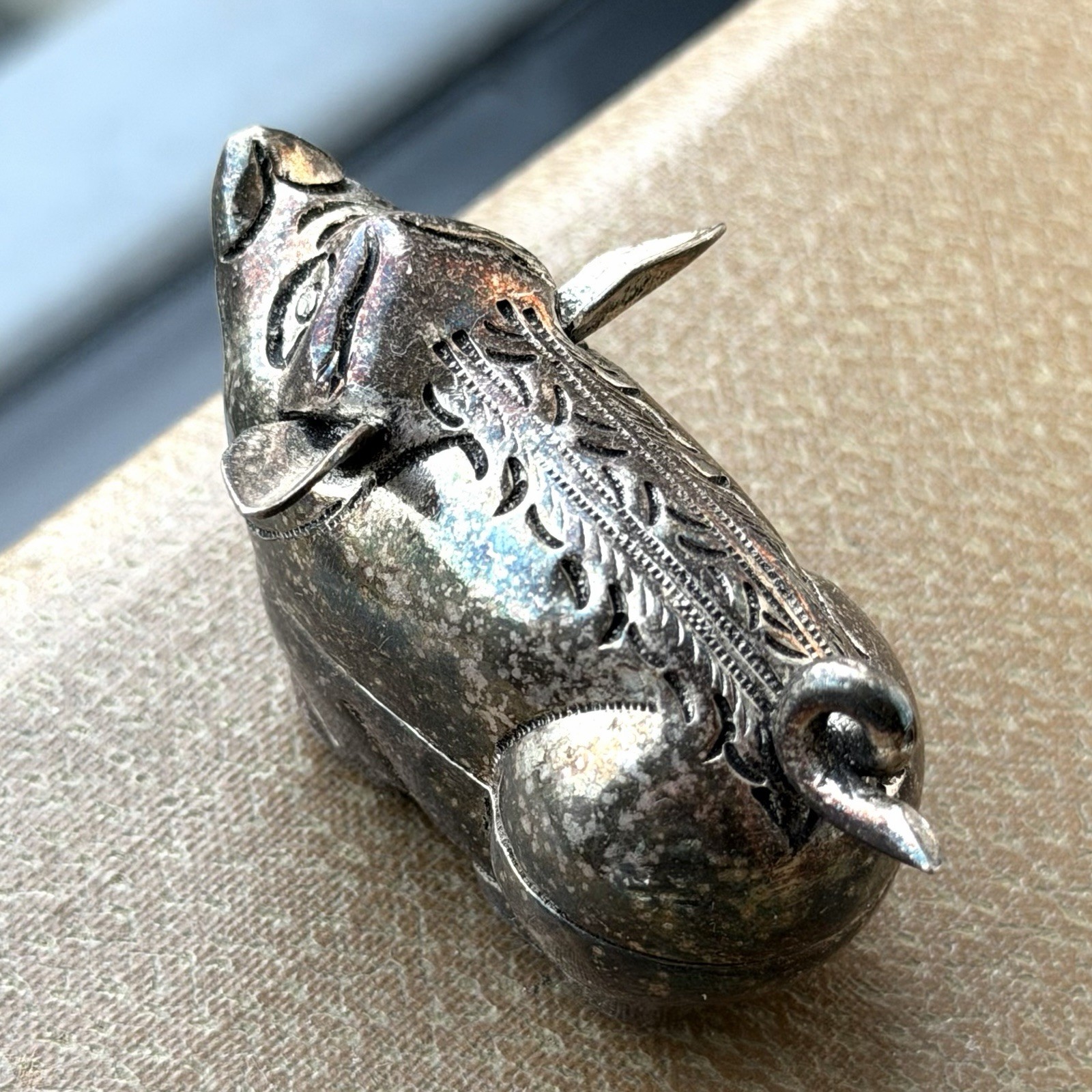 Antique Cambodian Silver Ornate Betel Nut Pig Box "t90" Stamped 31g Grams