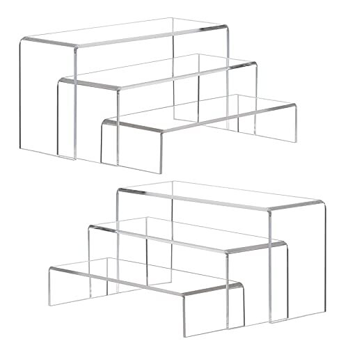 Large Acrylic Display Risers, 2 Sets Clear Rectangular Showcase Collectibles ...