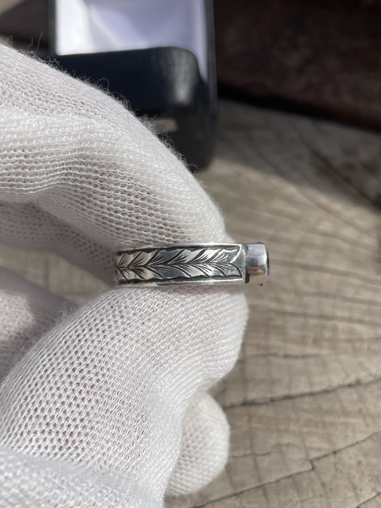 Handmade And Engraved Silver Ring With Zircon Size 9