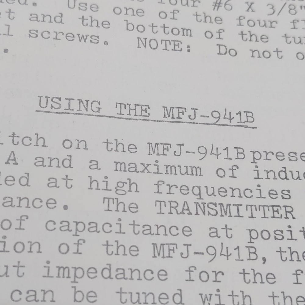 MFJ-941B Versa Tuner II Manual, Original