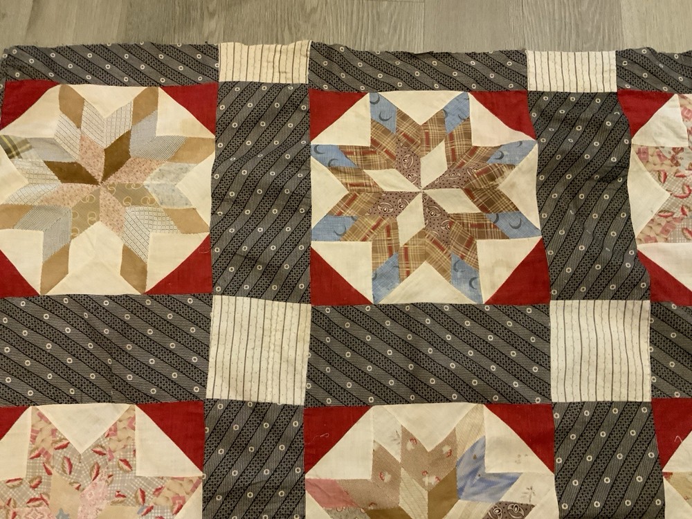 Patchwork Quilt Top Piece, Late 1800’s, Star Pattern, Early Calico Prints