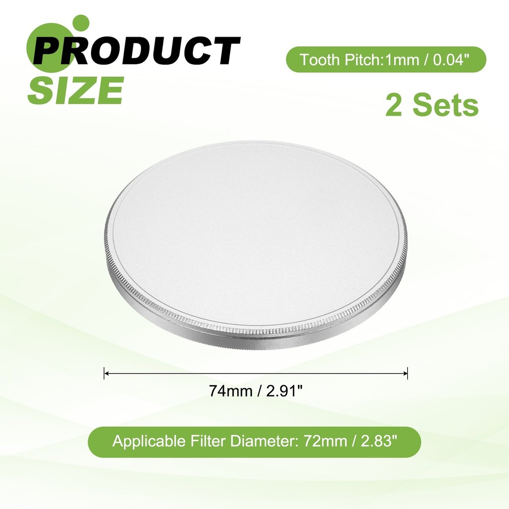 2Pcs 72mm Metal Lens Cap Universal Lens Filter Stack Cap Slim Stack Silver