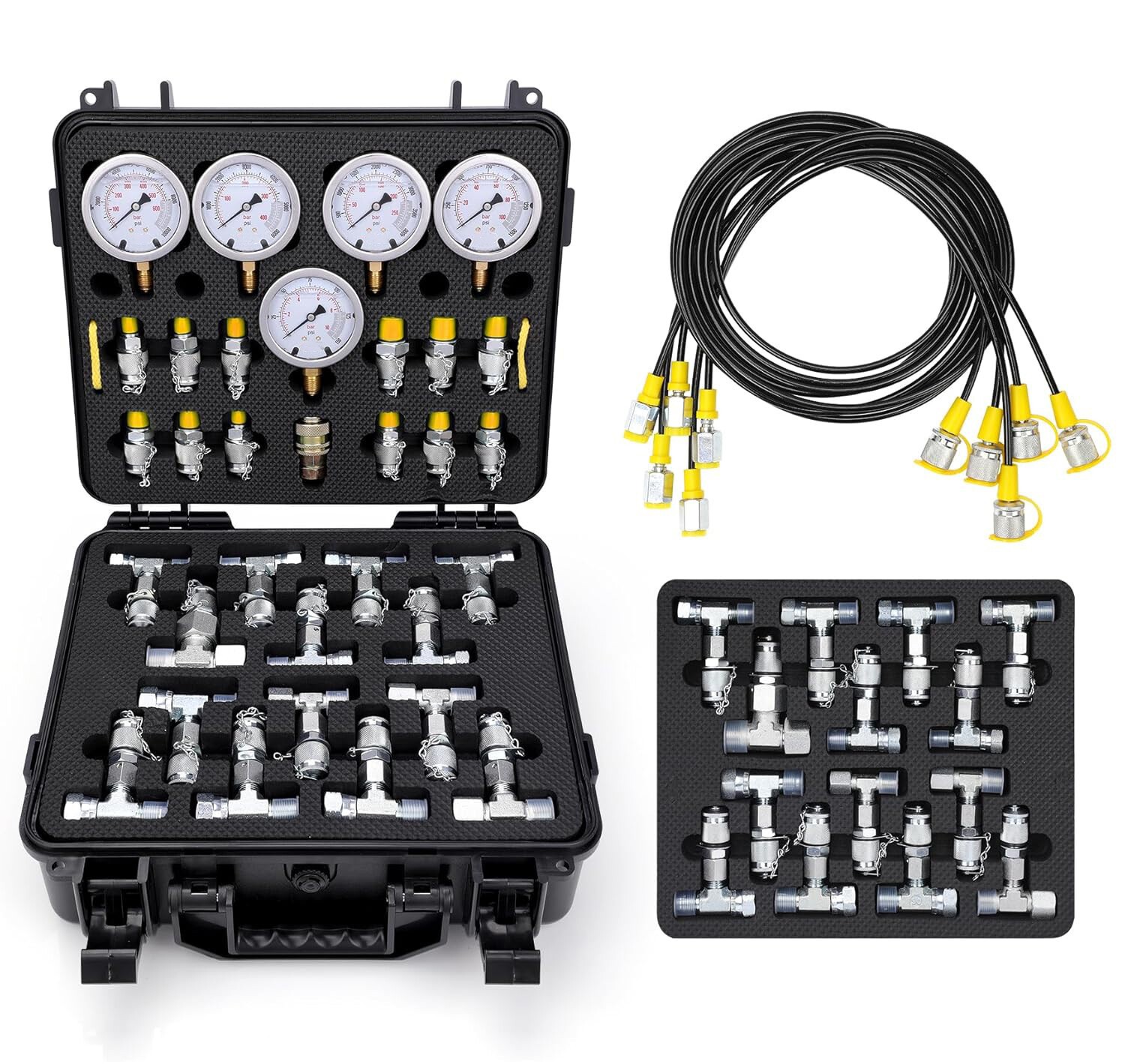 60Mpa Hydraulic Pressure Test Kit 5 Gauges 13 Couplings 14 Tee Connectors 5 Hose