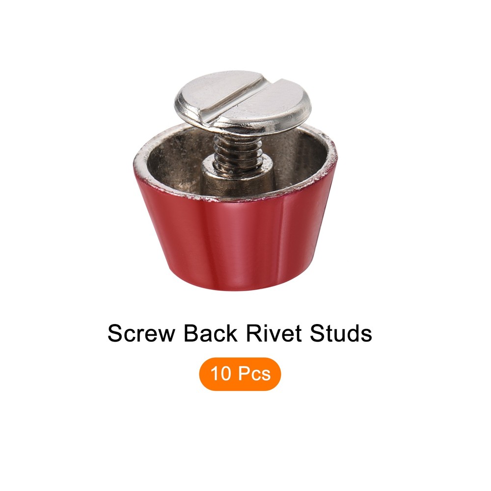 Screw Back Stud Spike (12x7mm) 10pcs, Flat Head Stud Rivets Red