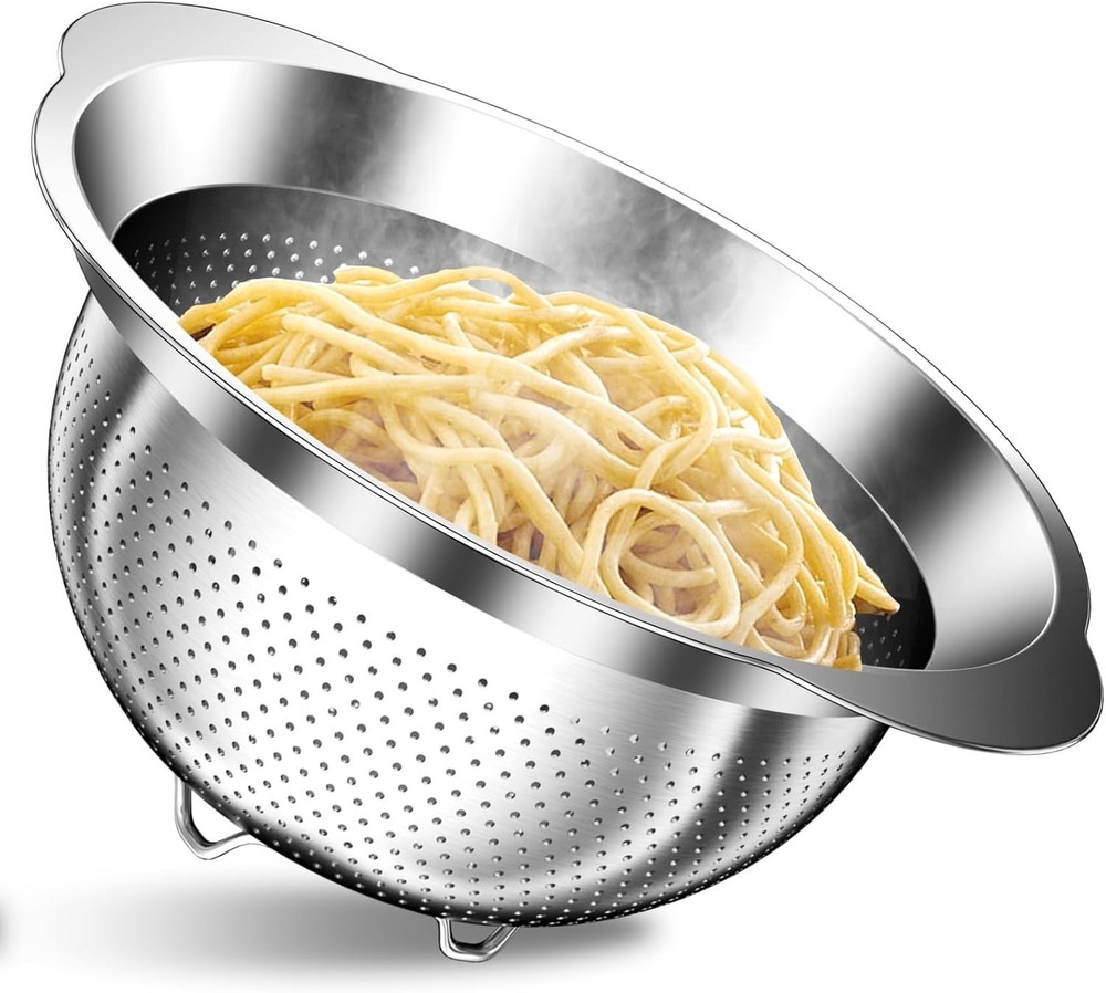 Stainless Steel Colander - 3QT Medium Capacity Strainer with Handle, Kitchen Foo