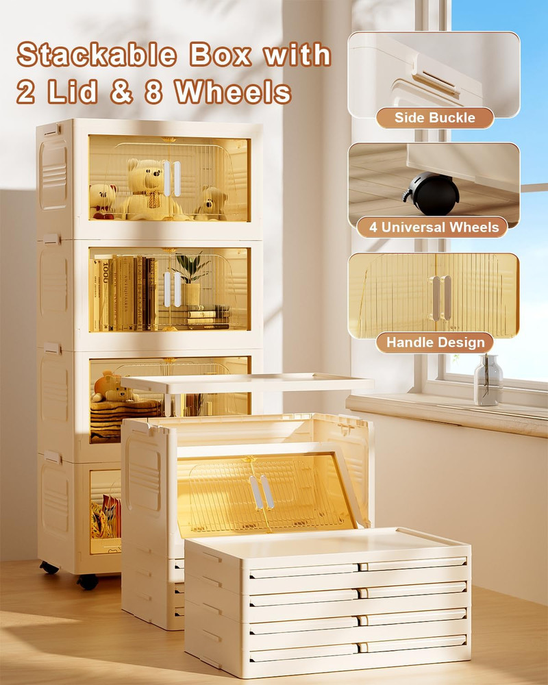 Stackable Storage Bins with Lids, 76QT Storage Containers with Smooth-Rolling Wh