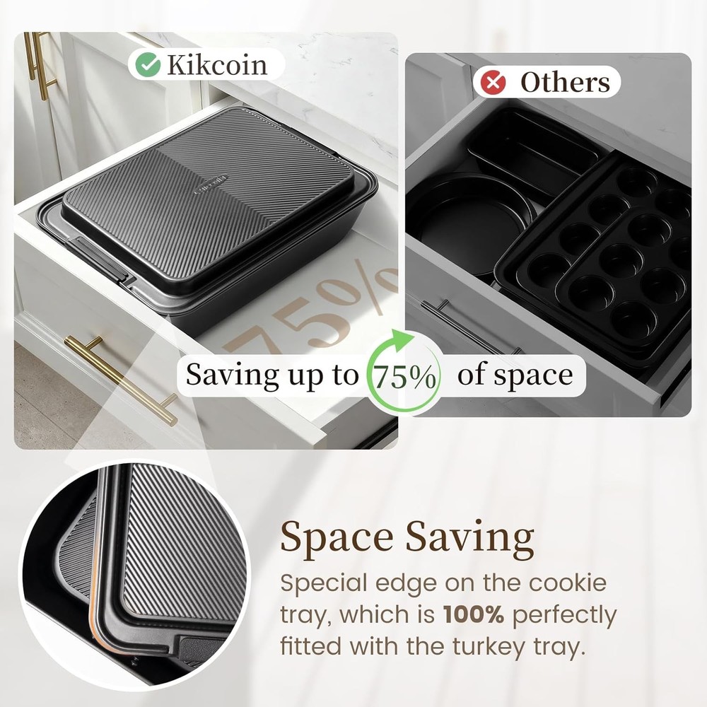 25 PCS Stackable Baking Pans Set Non-stick Bakeware Sets W/ Silicone Handles