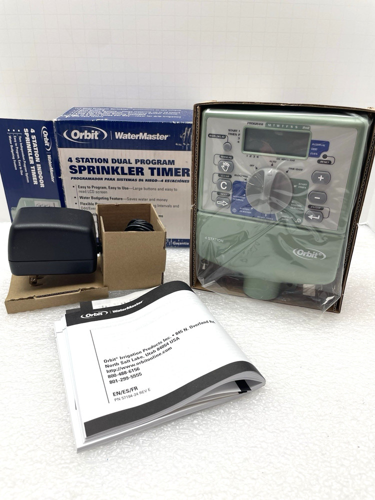 ORBIT WATER MASTER 4 STATION SPRINKLER TIMER DUAL PROGRAMS LCD INDOOR MOUNT