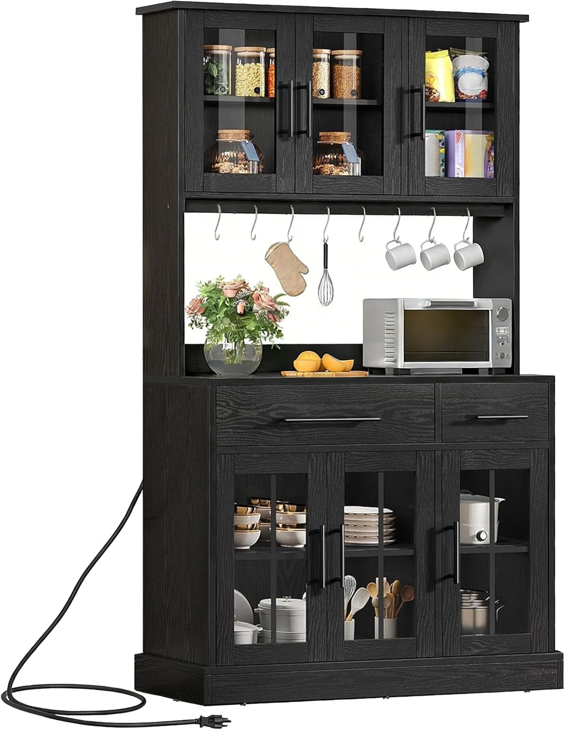 71'' Kitchen Pantry Storage Cabinet with Microwave Stand, Tall Freestanding ....