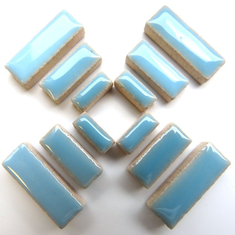 Ice Blue Ceramic Rectangles Mosaic Tile Pieces - 50 Tiles - Mixed Sizes