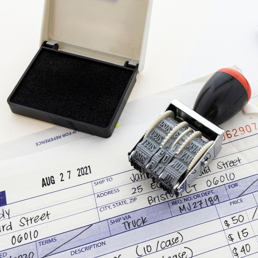 Date Stamp with Ink Pad - Adjustable Calendar Date