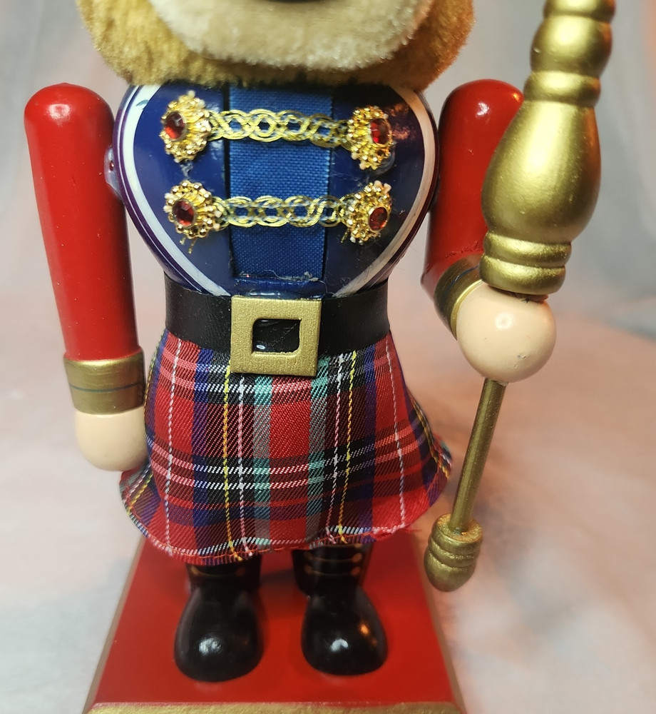 Nutcracker- Scottish Bear With Kilt and Black Hat Christmas Decor 8"