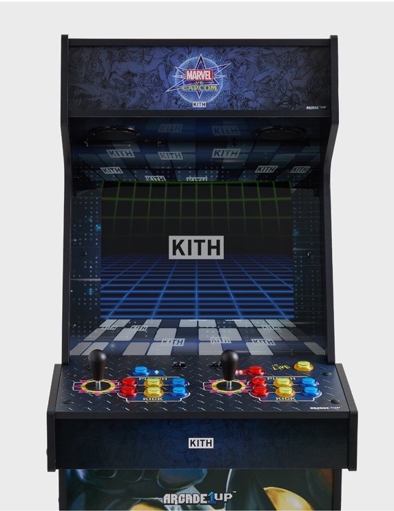 KITH FOR ARCADE1UP MARVEL VS CAPCOM 2 ARCADE W/ STOOL & GAMES IN HAND