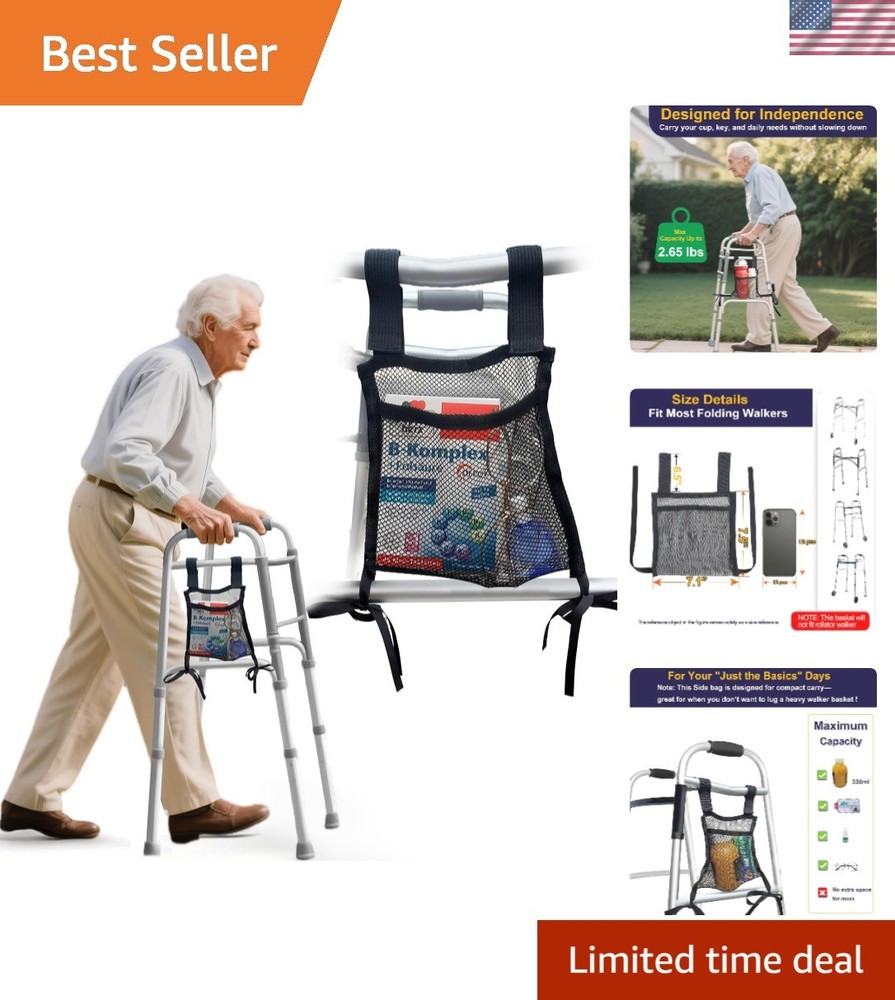 Lightweight Side Walker Bag Organizer - Easy Attachment & Secure Storage - Black