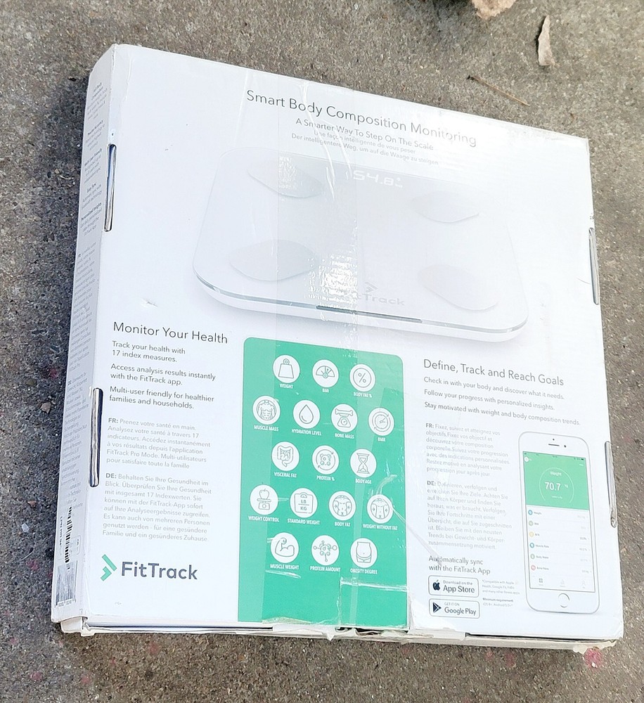 FitTrack Smart Full Body Composition SCALE The Dara BMI Digital Bluetooth White