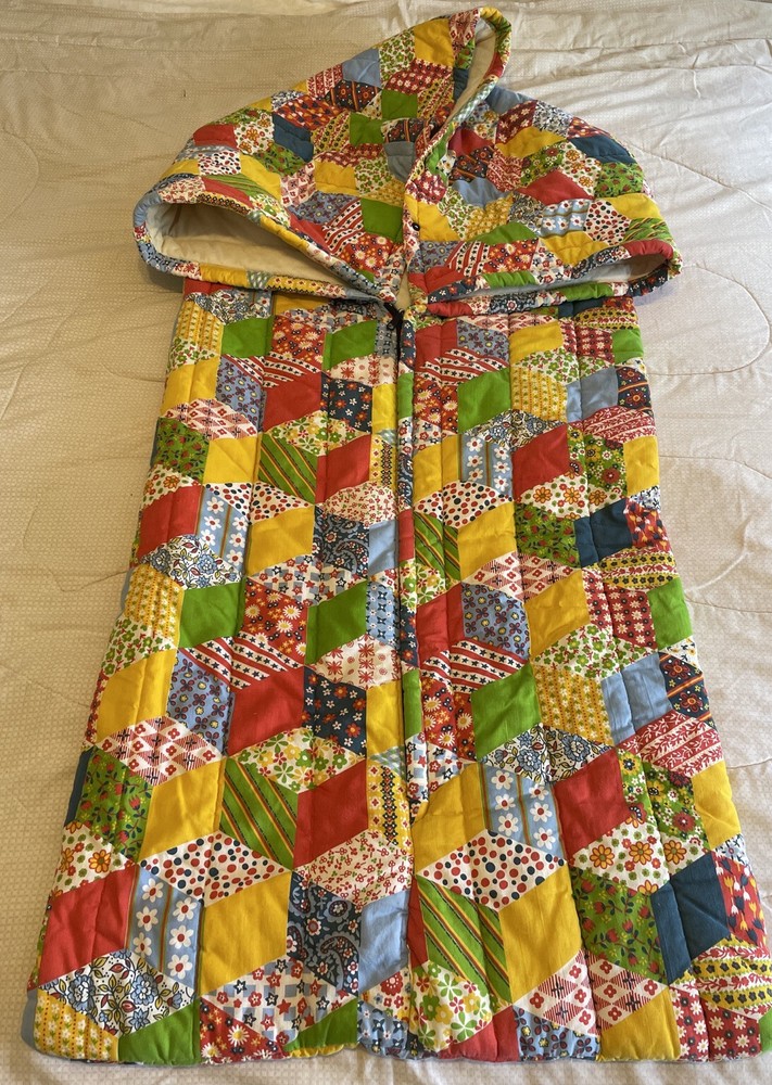 VTG 70s Boho Psychedelic Quilted Patchwork Hibernator Sleeping Bag Snug Blanket