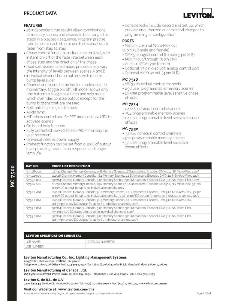 NSI - Leviton MC7524 Lighting controller with road case