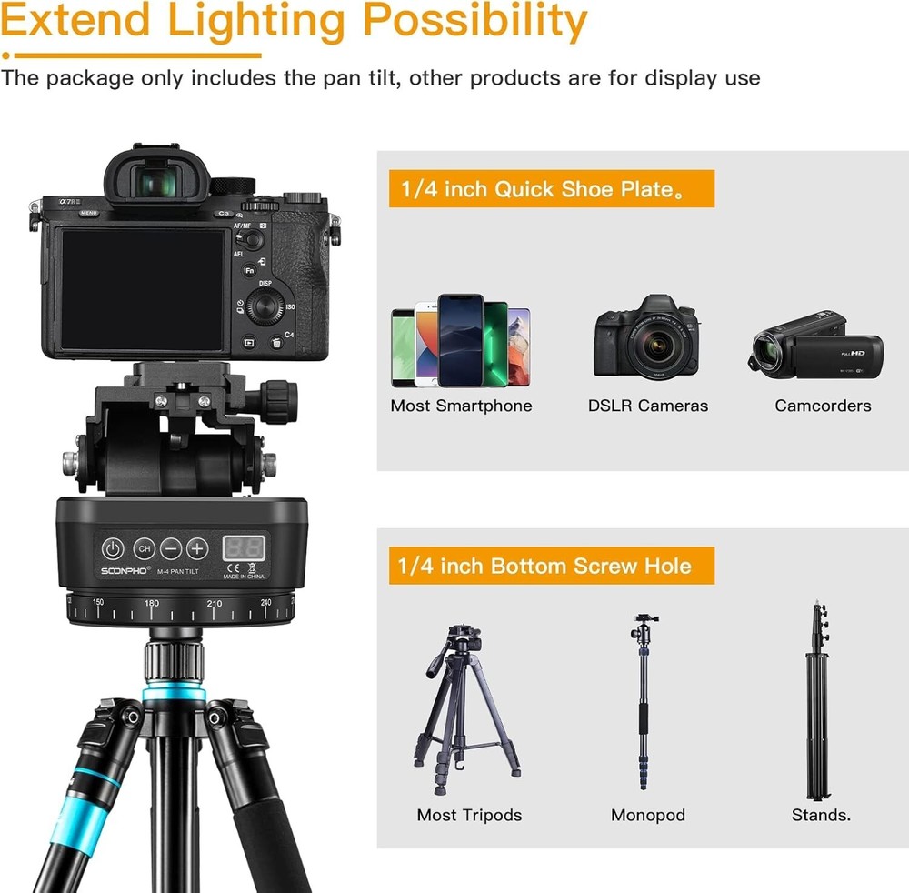 Motorized Panoramic Tripod Head Remote Control Smartphone DSLR Camcorder