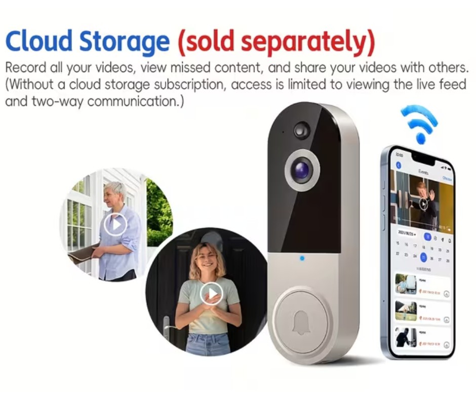 Smart Video Door Bell with PTZ Panoramic View, Battery Powered Wireless Camera,