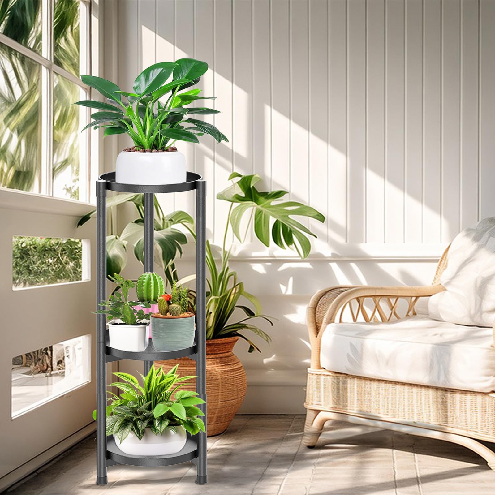 3 Tier Plant Stand Indoor, Black Metal Corner Tall Plant Stands for Multiple ...
