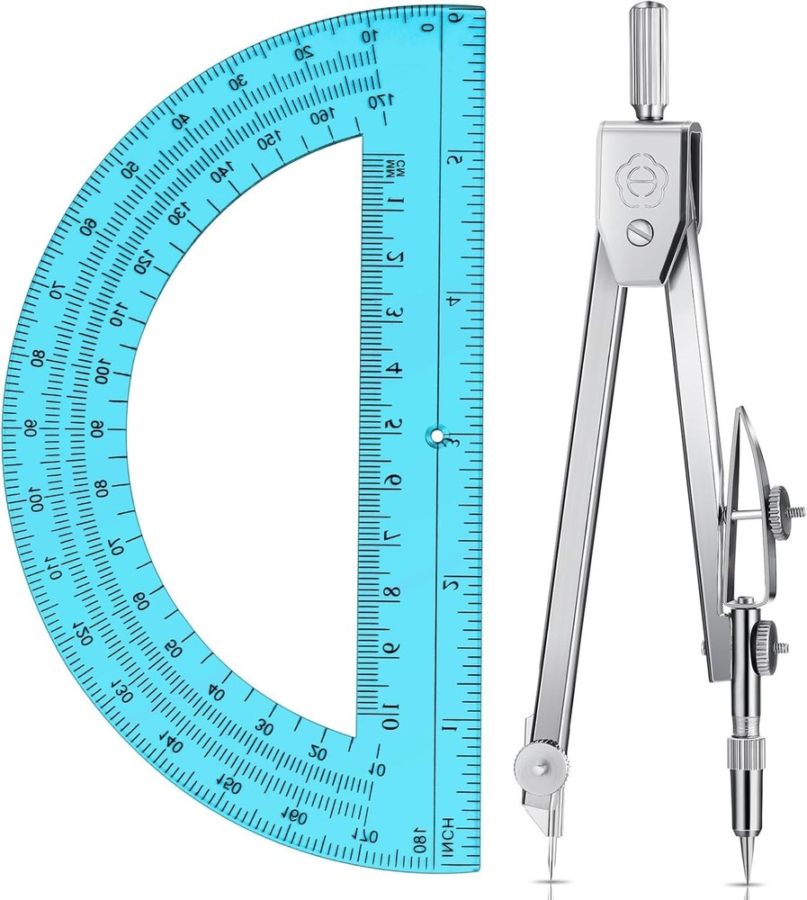 Geometry Math Set: Compass & 6-Inch Protractor for Precision Drawing