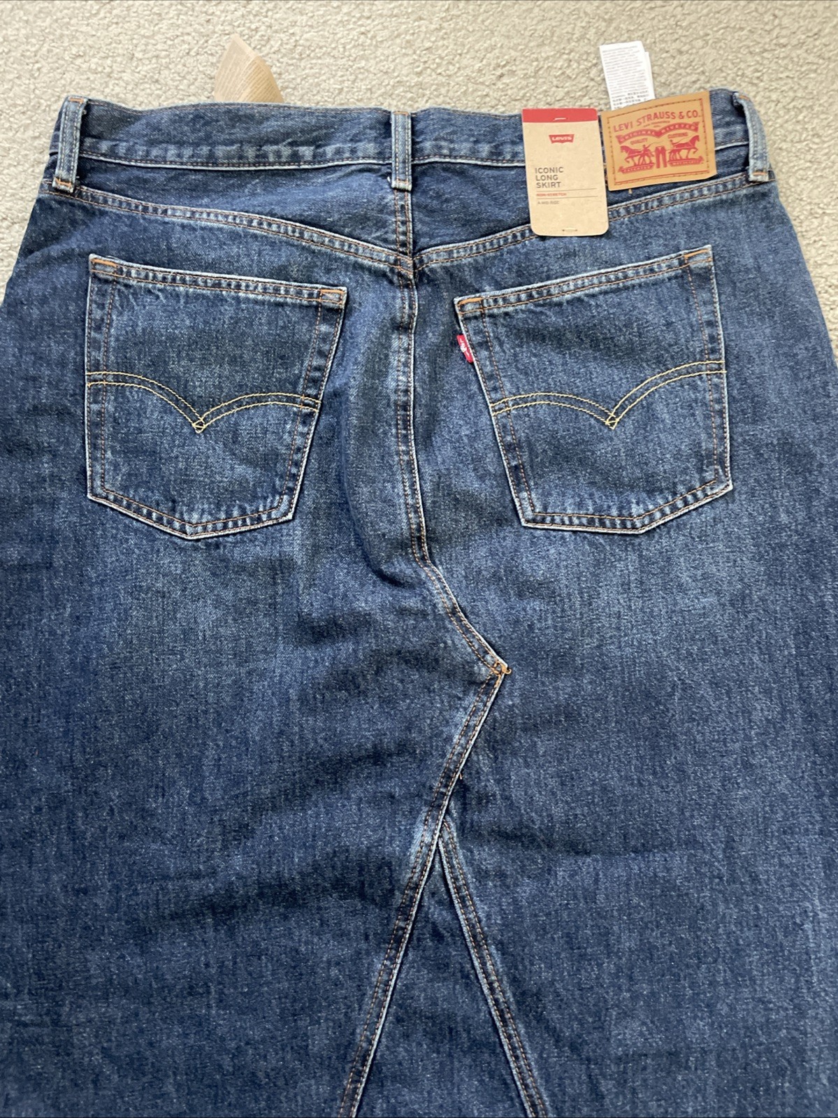 Levi's Women's Iconic Maxi Slit Skirt Dark Blue Tag Sz. 33 Measures 36in Waist