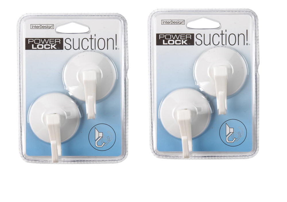 2 cards InterDesign  Power Lock Suction!  Hook  2 in. L Plastic  4 Hooks Total