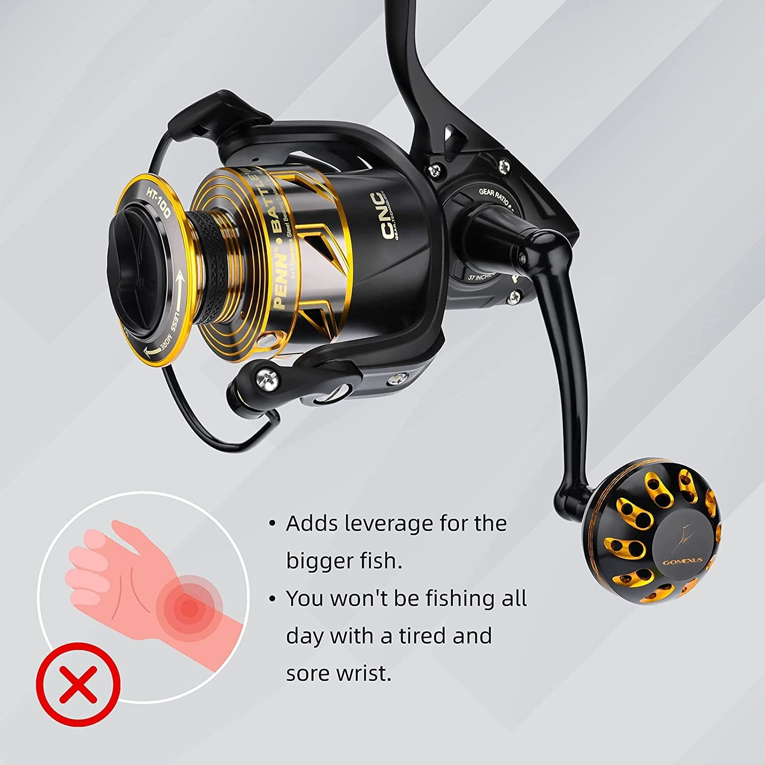 GOMEXUS Power Handle 75mm For Penn Slammer/Spinfisher 5500-6500 Spinning Reel