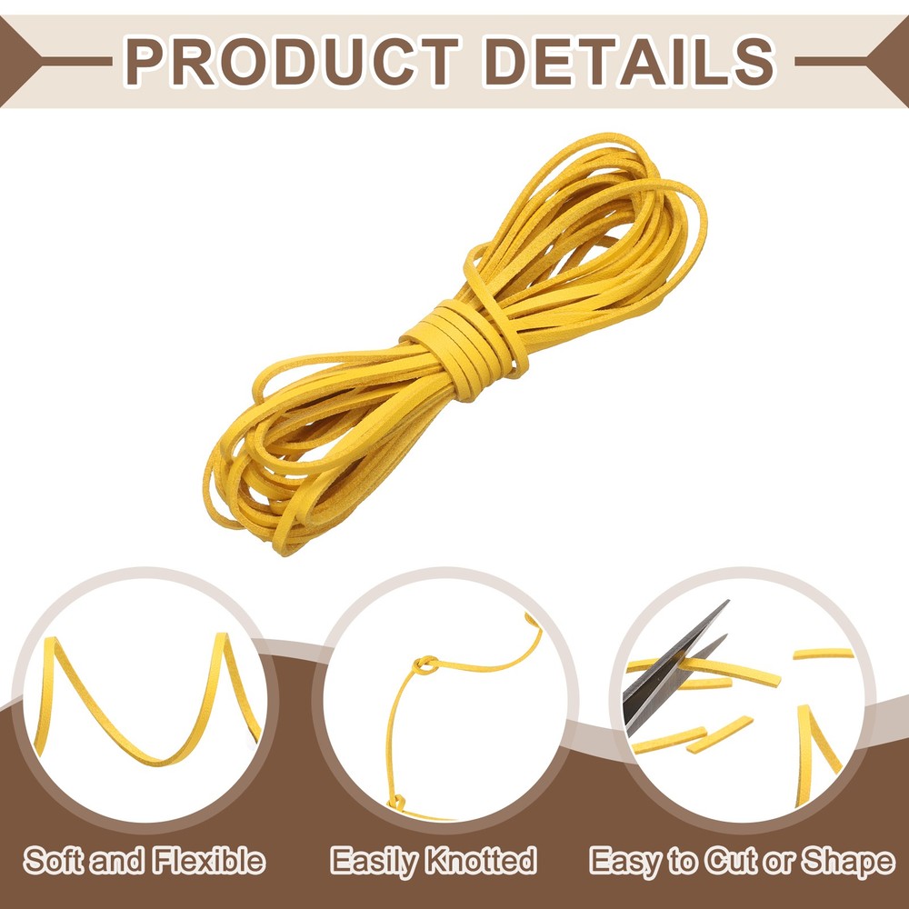 2 Pcs Flat Suede Leather Cord, 5.5 Yards 2.6mm Craft Braid String, Yellow