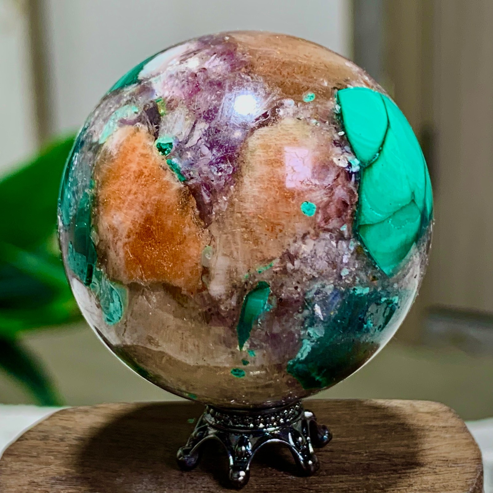 98G Newly discovered rare malachite purple mica symbiotic sphere restoration