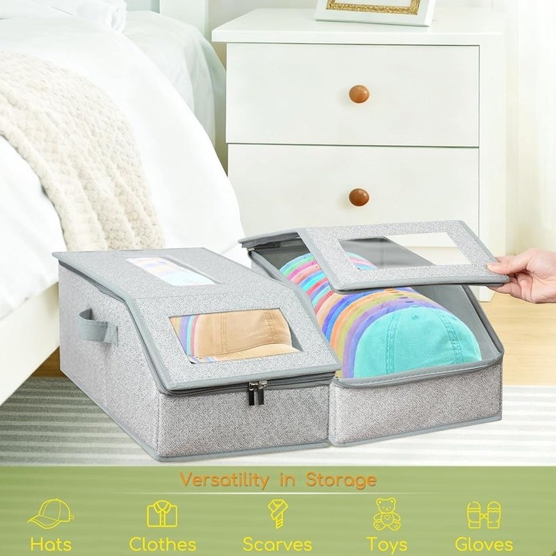 Hat Organizer Baseball Cap Storage Stackable Collapsible W/ Clear Windows New