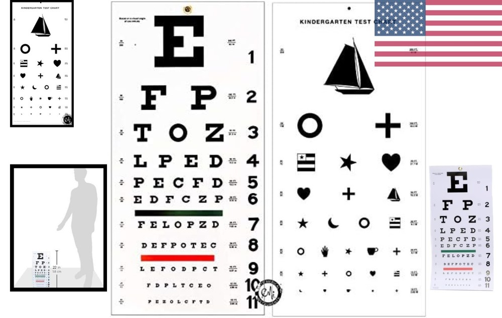 Durable Kindergarten & Snellen Wall Eye Charts - Visual Acuity Testing Set